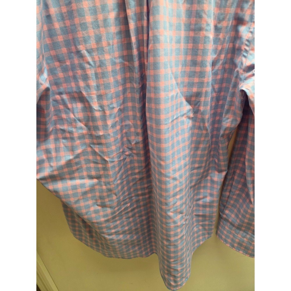 Peter Millar Mens Large Gingham Button Down Shirt Pink Blue Cotton Stretch L - Picture 8 of 9